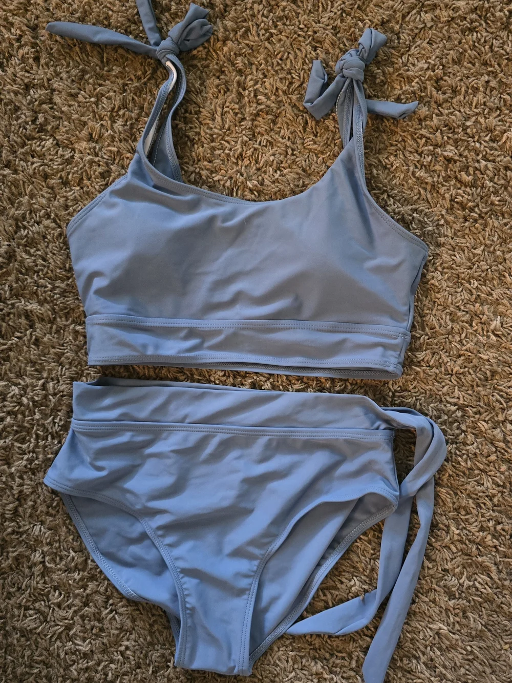 Girl's. Blue Tie-Shoulder High-Waist Bikini Set. Size 13/14 Years. NWOT.